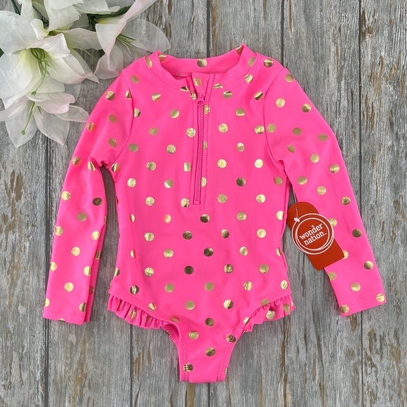 Baby Toddler Girl Zip Rash Guard One-Piece Swimsuit, Size 18M - Picture 1 of 6